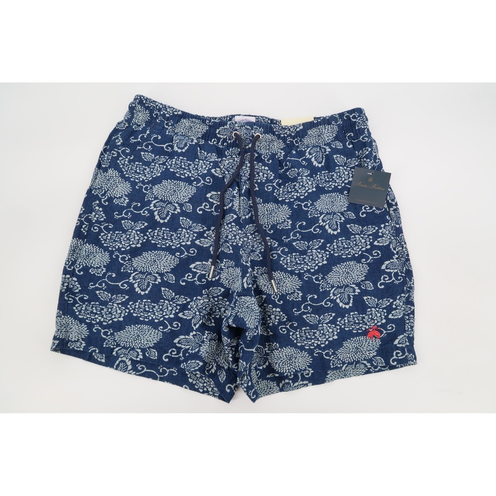 Brooks Brothers The Friday Short Mens Medium Blue Linen Cotton Floral Resort‎